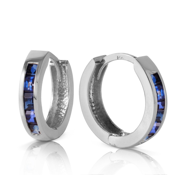 14K SOLID GOLD HOOP HUGGIE EARRING WITH SAPPHIRES